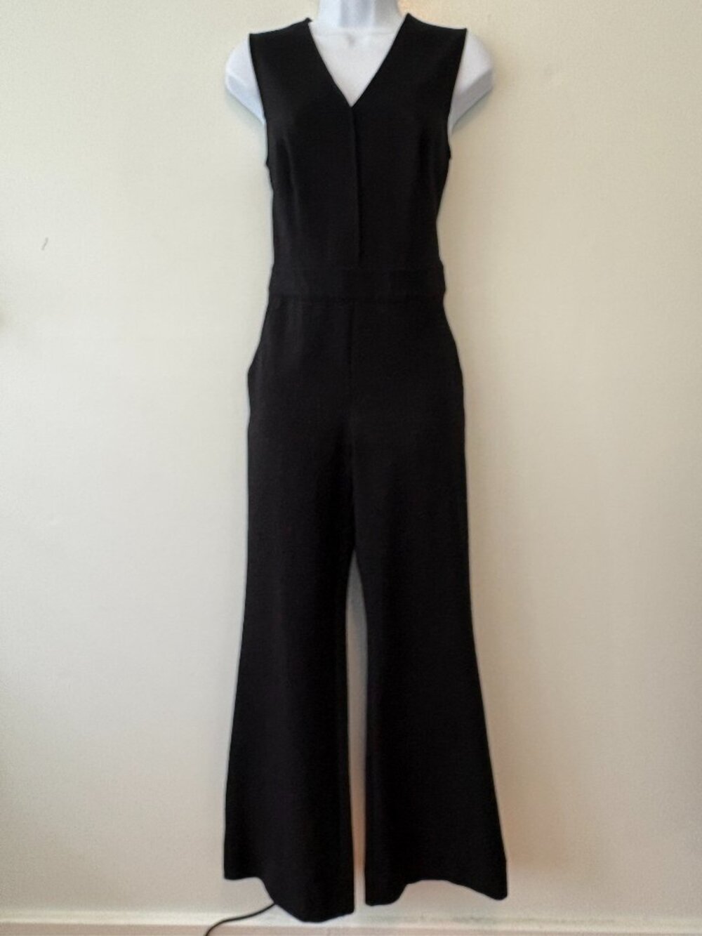 Spanx Sleeveless Jumpsuit Flare Leg Zip Back Womens Small Black
